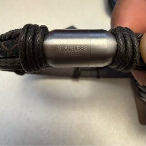 Men’s Elite Force Leather and Stainless Steel Bracelet with Magnetic Clasp NWT